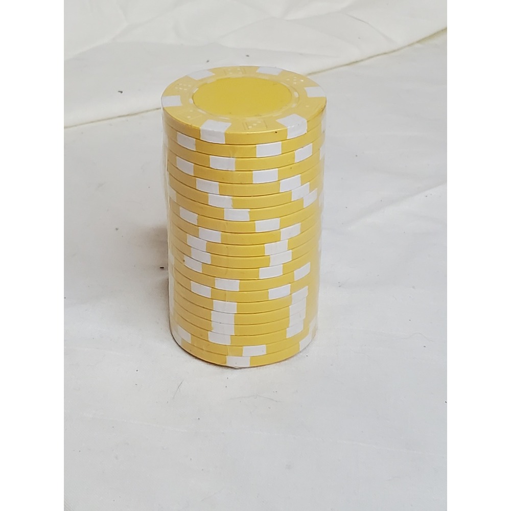 20 Yellow Poker Chips Dice Style Composite Casino Gaming Tokens Set Sealed